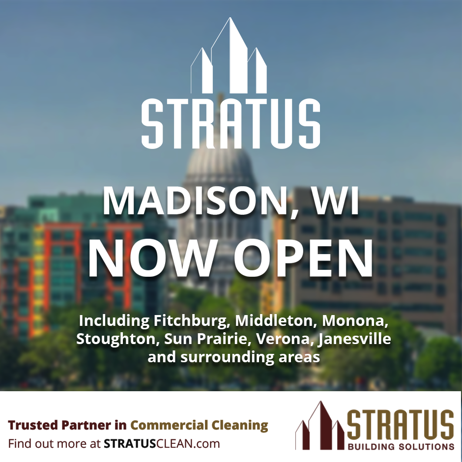 an aerial photo of Madison view, the text says: MADISON, WI NOW OPEN Including Fitchburg, Middleton, Monona, Stoughton, Sun Prairie, Verona, Janesville and surrounding areas