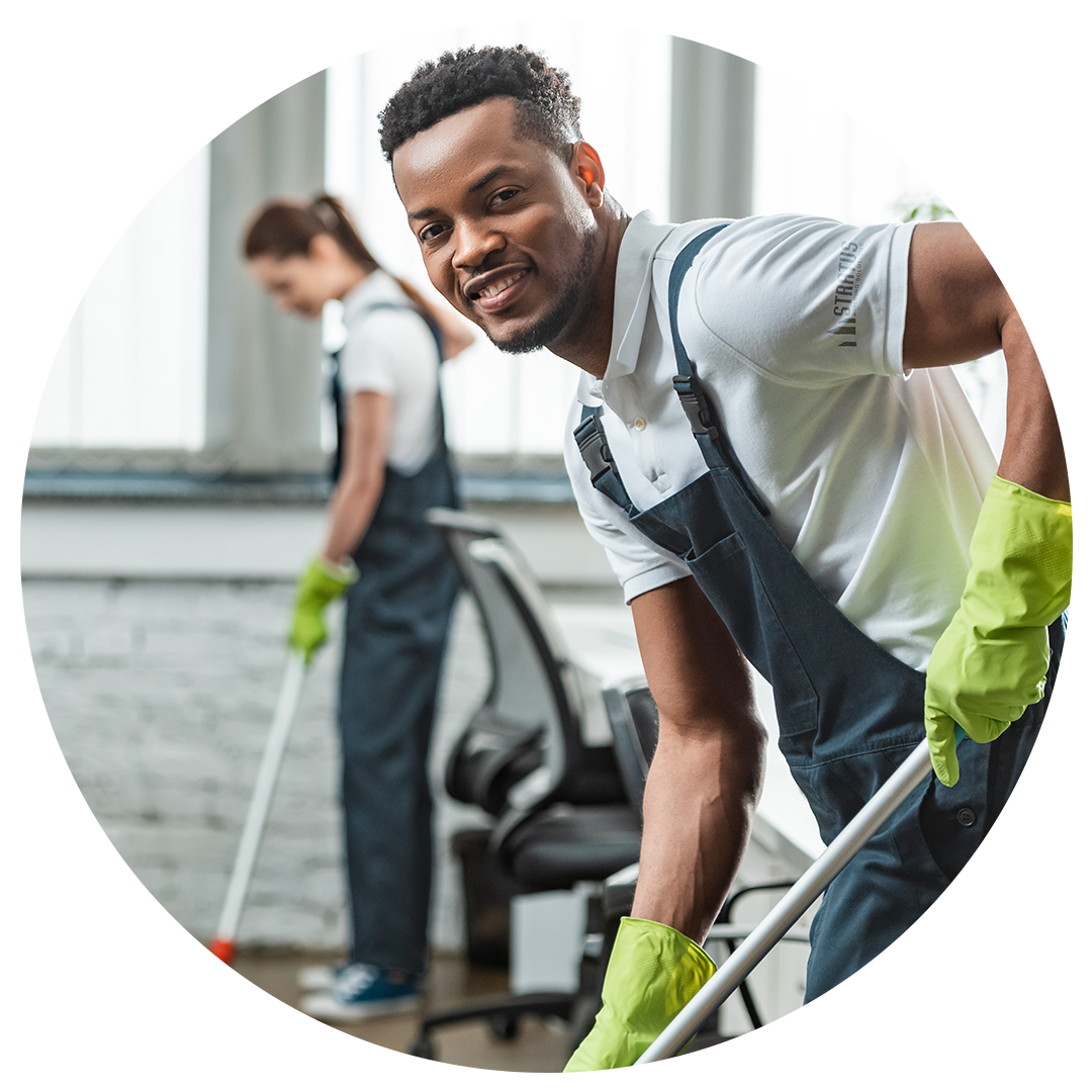 Stratus Clean Business Owner and Franchisee Cleaning an Office Floor